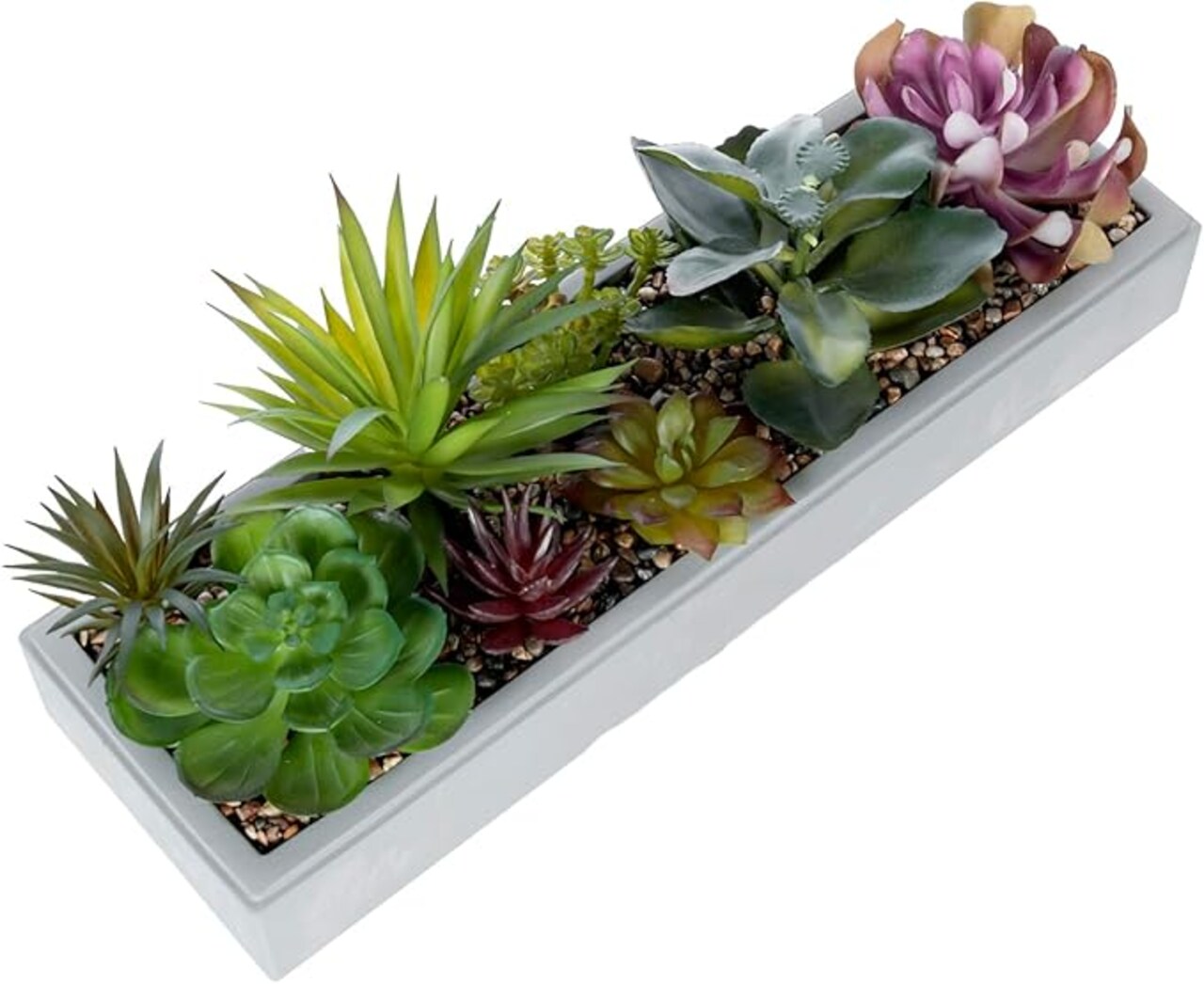 15 Inch Mixed Color Assorted Artificial Succulent Plant Arrangement in Modern Gray Clay Planter Tray